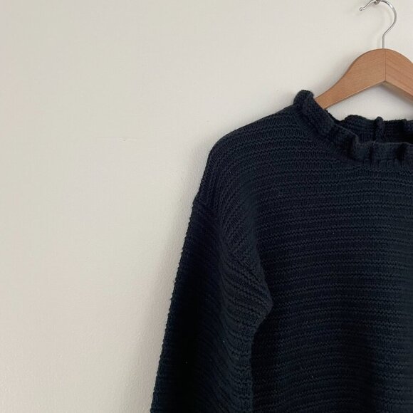 Madewell Ruffle Neck Pullover Black Wool Blend Sweater Size XS - Picture 6 of 6